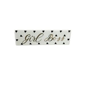 OFFICE ENVY White Ceramic Girl Boss Triangle Desk Name Plate Sign Polka Dot